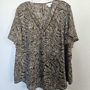 Liz Claiborne Leaf Pattern Top in Brown and White